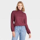 Nwt Women s Long Sleeve High Neck Smocked T-shirt Burgundy S m
