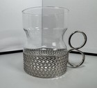 Lot Of 6 Vintage Littala Tsaikka Finland Tea Coffee Cups Glass   Metal Sarpaneva