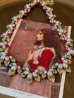Vintage Pearl Flower Jewelry Set Red Crystal Statement Necklace Earrings Gold