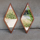 Vintage Copper Metal Diamond Shaped Frame Accent Mirrors Set Of 2 Mcm Style 15 