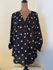 Torrid Harper Cat Print Black Blouse Women   s Plus Size 3 Tab Sleeve Vneck Flowy