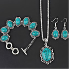 3 Pcs Vintage Turquoise Jewelry Set Bracelet Necklace Earrings Blue Party Gift