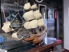 Antique Wooden Warship Model With Sails And Stand
