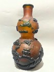 10 6  Marked Old Chinese Glaze Relief Bamboo Flower Bird Animal Gourd Vase