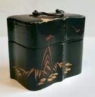 Vintage Antique Vaulines Black Lacquer Box With 2 Perfume Bottles