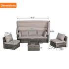 5 Pieces Outdoor Patio Wicker Daybed Furniture Set W canopy  storable Side Table