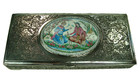 Antique 1900s Middle Eastern 900 Silver With Enamel Plaque Vanity Cigar Box 366g