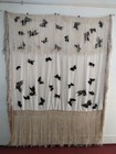 Vintage Fabulous Chinese Type Silk Piano Embroidered Shawl Fringes Needlework