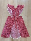 Vintage Handmade Bib Full Apron Scalloped Hem Looks Unused Pink Floral Lace Ties