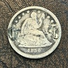 1838 Seated Liberty Silver Quarter Love Token Engraved Brooch Key Date Rare