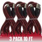 3pack Usb Fast Charger 10ft Extra Long Braided Cable For Iphone 14 13 12 8 7 6 X