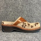 Klogs Women Brown Leather Tan Floral Slip Resistant Nursing Work Clogs Shoes 9