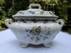Antique Ironstone Soup Tureen W  Lid  Butterflies   Moths  English Transferware