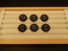 Set Of 6 Vintage Black Glass Buttons With Silver Luster 7 8   sk59 