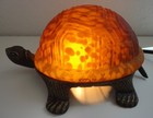 Vintage Tiffany Style Turtle Night Light Retro Lamp Bronze Stained Amber Glass