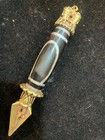 6 7  Tibetan Brass  3gods  Inlay Old Dragon Vein Agate Dzi  2eyed  Bead Pendant