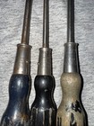 Stanley Vintage Wood Handled Slotted Screwdrivers No 20 1 Black And 2 Blue