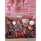Vintage Woven Sewing Basket Box Pink Trim Storage Craft Organizer Kit