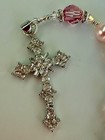 Rosary Beads  Swarovski Pearl Pink Rosaline And Crystals  Communion  Handmade