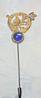 Antique Edwardian Hatpin Art Nouveau Gilt Brass Filigree Cobalt Blue Glass   