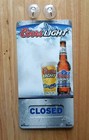New Coors Light Beer Open Closed Sign Metal Sign Door Hanger W  Hangers 14x7
