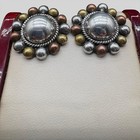 Taxco Mexico Tp-05 Sterling Silver Mixed Metal Beaded Dome Clip-on Earrings Vtg