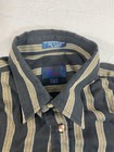 Vintage Salmon River Mens L Black Tan White Striped Long Sleeve Button-up Shirt