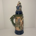 Vintage Huge 19  Tall German Lidded Stein W  Warrior Fighting The Dragon Handle