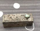 Antique Art Nouveau Silver Lipstick Holder With Mirror And Natural Stone