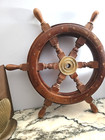 Vintage Wood Ship Wheel 20  Nautical Decor W  Solid Brass Hub Maritime