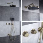Brushed Gold 10  Round Rain Shower 3 Functions Mixer Shower Valve Faucet Kit Tap