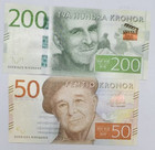 Set 2 Pcs 2015 Sweden 50 200 Kronor P 70 72 Unc New Banknote