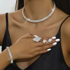 Necklace Earring Bracelet Ring Jewelry Set Silver Wedding Prom Pageant