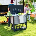 Patio Cooler Cart 104 Quart Rolling Ice Chest With Shelves  Gray