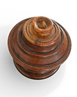 Antique Treen Turned Finial Wood Sewing Thread Box Round Footed Caddy Victorian