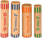 100pcs Assorted Heavy Duty Preformed Coin Wrappers Rolls - Quarters  Pennies    
