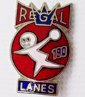 Regal Lanes Bowling Lapel Pin Japan Award 190 Red Blue Crown Logo