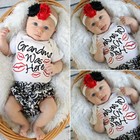 3pcs Newborn Infant Baby Girl Letter Romper Flower Headband Outfits Clothes Set