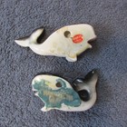 Vintage 50 s Bradley Japan Set Of 2 Whales Porcelain Wall Hanging Decor Plaque