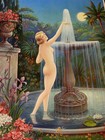 Vtg 1939 Art Deco Moonlight Nude With Fountain C  Moss   Litho In U s a Calendar