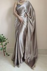 Solid plain Bollywood Satin  Silk Blend Saree   grey 