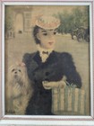 Vintage Jeffe Huldah Framed Print Paris Lady Traveling W  Dog Portrait 16 X 13 