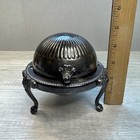 Roll Top Caviar Butter Dish Server Lion Head Footed