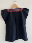 Mexican Huipil Black Embroidered Top Women   s S m Boho Festival Artsy