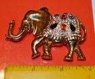 Gorgeous Vintage Mughal-style Bejeweled Gold Plated Elephant Brooch  rhinestones