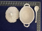 Italian Majolica White Rose Bud Ceramic Tureen With Spoon 