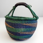Large Bolga Basket Farmers Market Basket With Leather Handle African Made