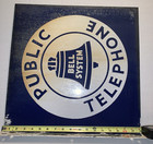 Vintage Bell System Public Telephone 2-sided Metal Payphone Sign 18    Flange