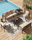 7 Piece Patio Conversation Set Metal Outdoor Furniture W  Coffee Table Cushions