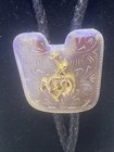 Vintage Bolo Tie W  Silver Western Slide W gold Rodeo Cowboy On Bucking Bronco
